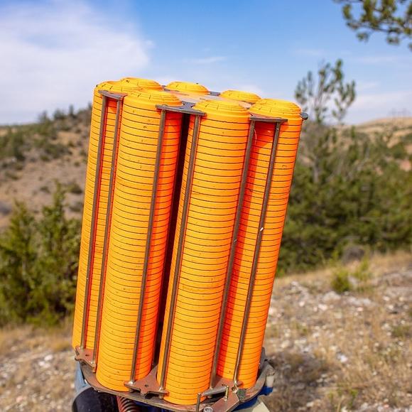 Clay shooting machine close up